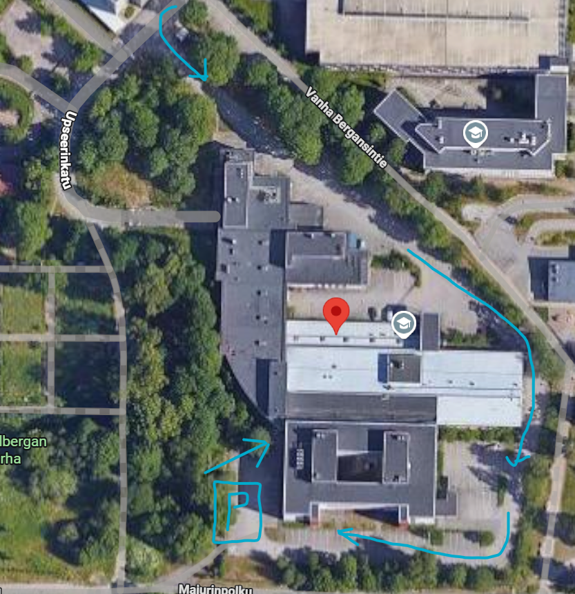 karttakuva Omnian treenien sisäänkäynnistä